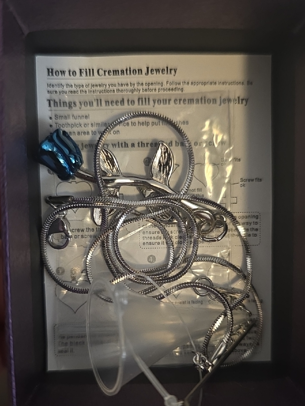 Sterling Silver Blue Rose Cremation Necklace